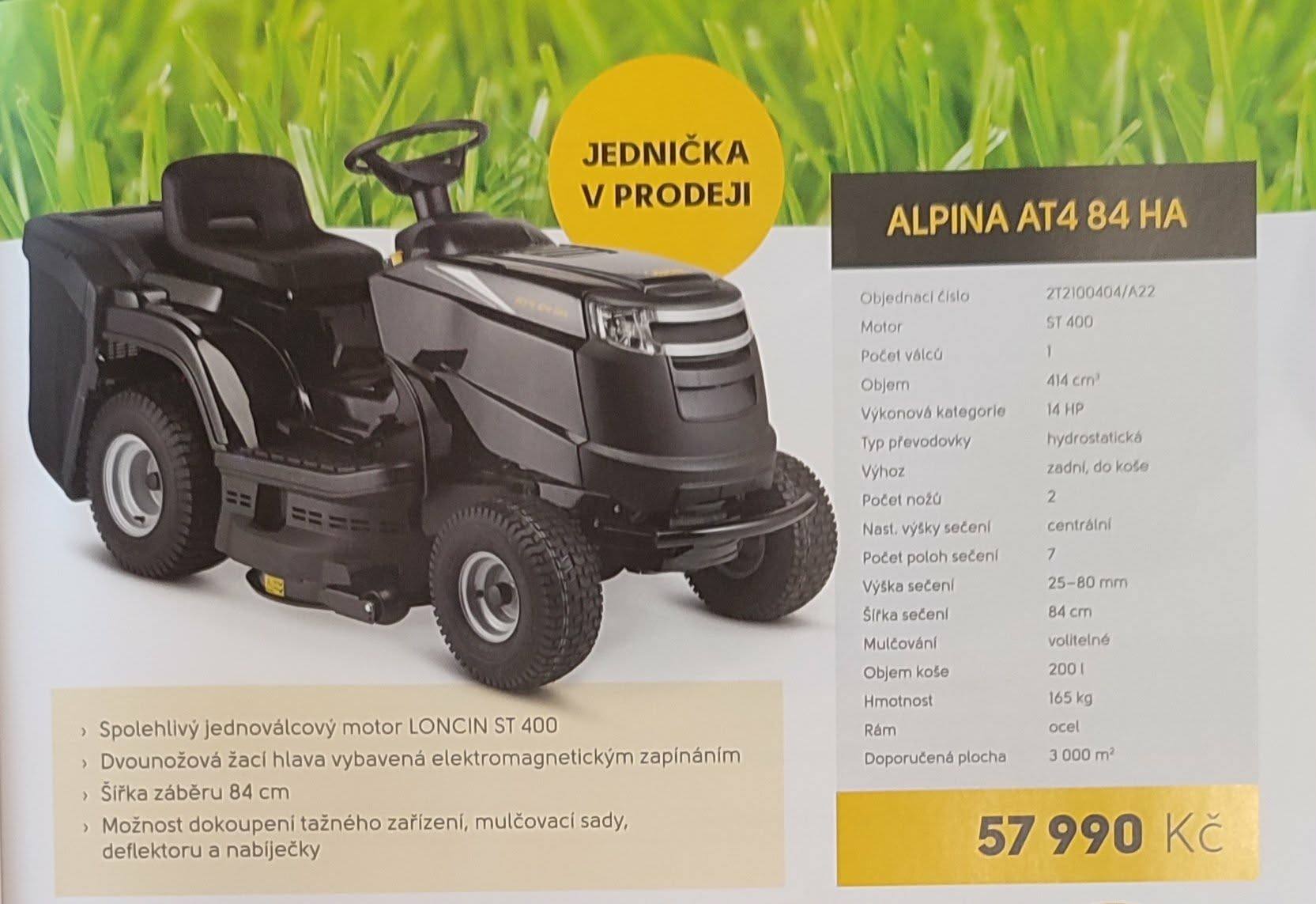 Zahradní Traktor ALPINA AT4 84HA za Akční Cenu 