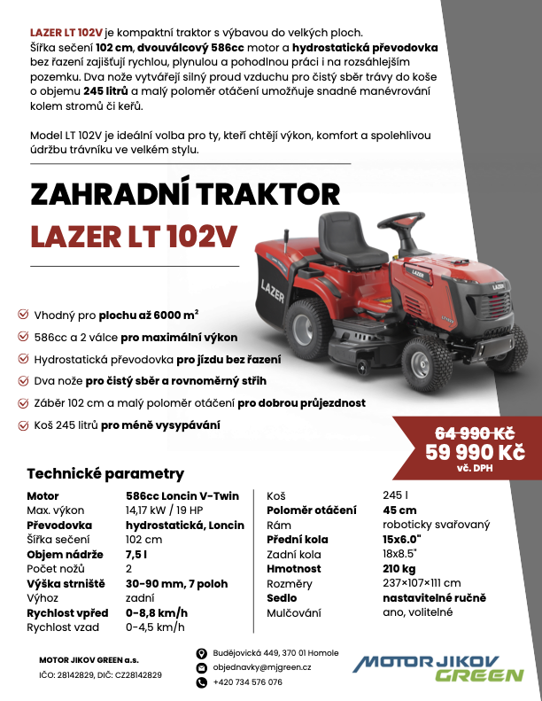 AKČNÍ CENA TRAKTORU LAZER LT 102V